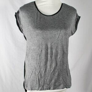 Gray Front with Black Chiffon Tuxedo Tail High-Low Blouse Size Medium